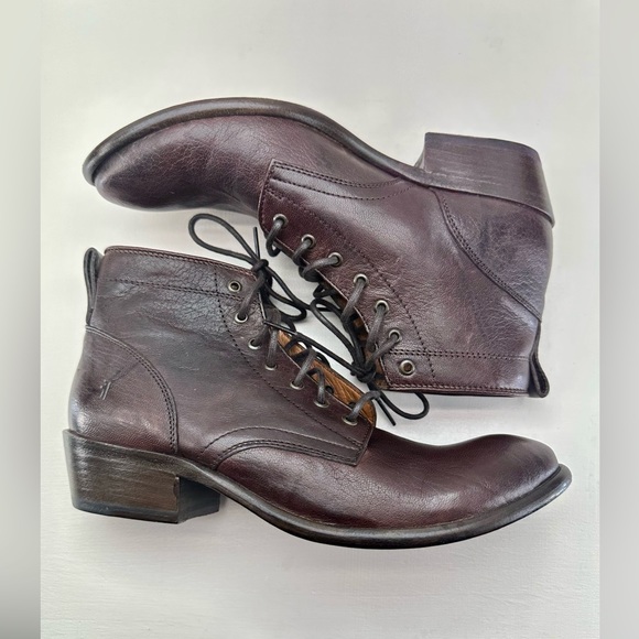 Frye Carson Lace Up Ankle Boots in Dark Brown 6.5 B, Frye Brown Booties - Picture 2 of 14